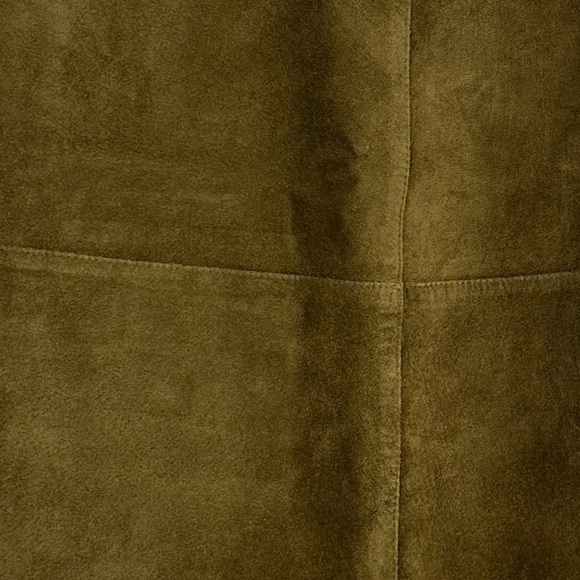 Vintage Peyton Place size 9 suede skirt, polyester lining, green/brown, fall - Picture 2 of 9